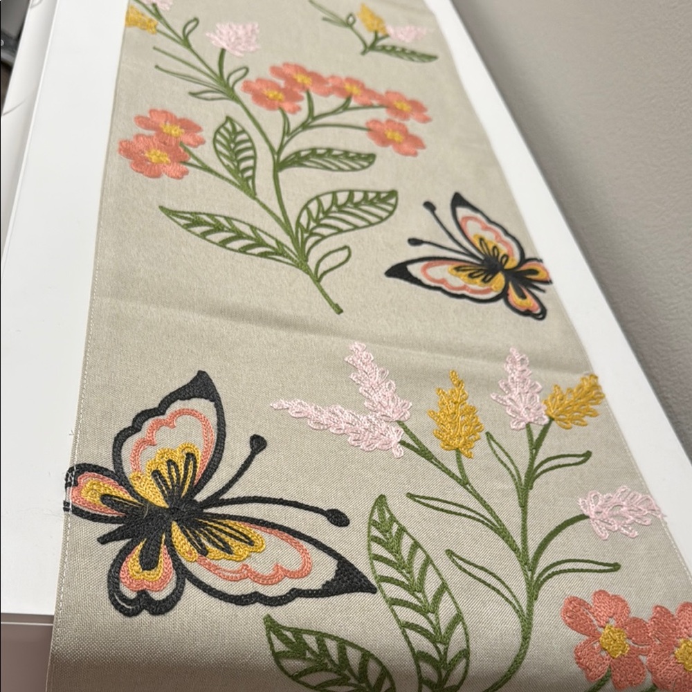 Butterfly and Floral Embroidered Table Runner